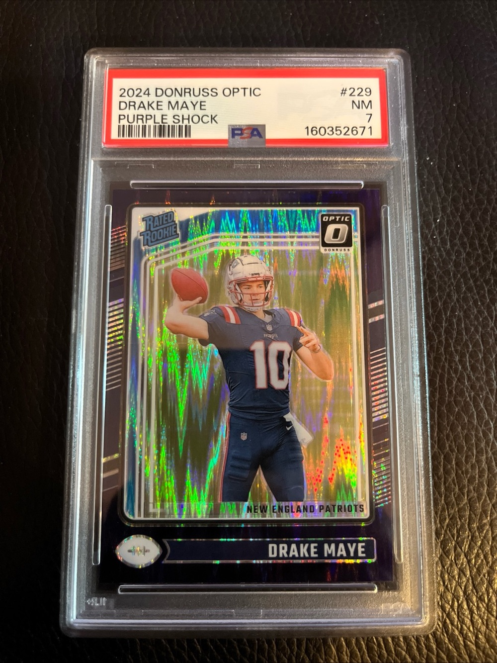 Drake Maye 2024 Donruss Optic Purple Shock Rookie Card #229 PSA 7